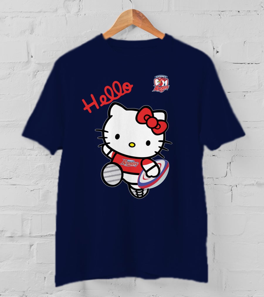 Hello Kitty Sydney Roosters NRL001 Red Bow Rugby Character T-Shirt