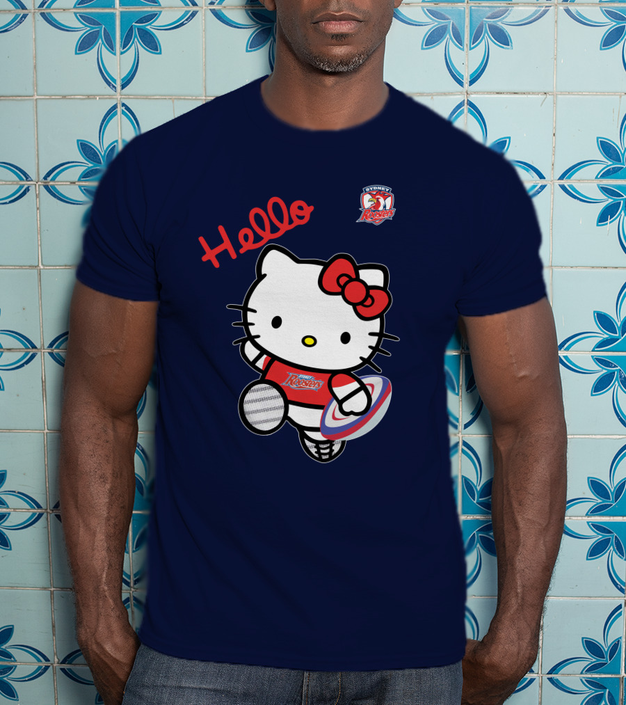 Hello Kitty Sydney Roosters NRL001 Red Bow Rugby Character T-Shirt