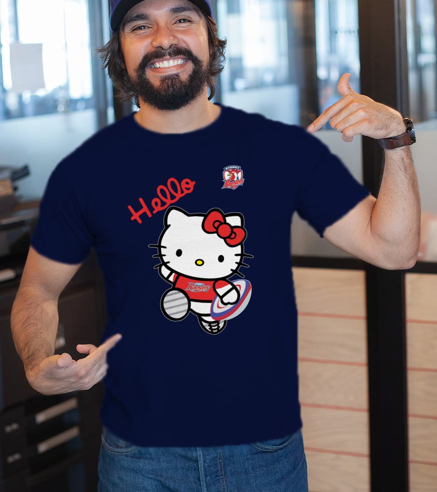 Hello Kitty Sydney Roosters NRL001 Red Bow Rugby Character T-Shirt