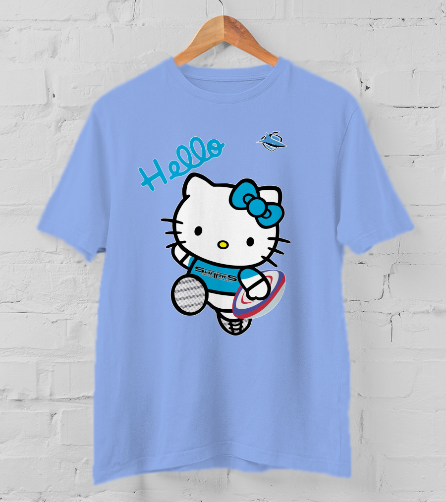 NRL1005 Cronulla Sutherland Sharks Hello Kitty Rugby Player T-Shirt
