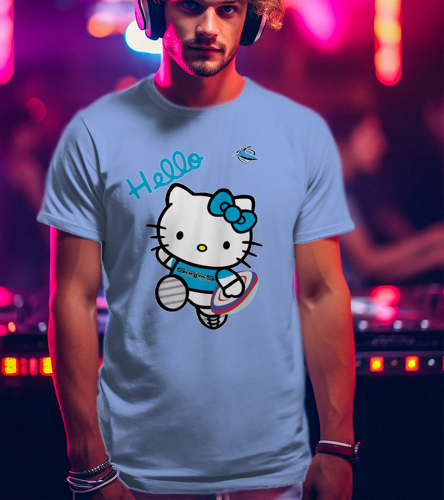 NRL1005 Cronulla Sutherland Sharks Hello Kitty Rugby Player T-Shirt