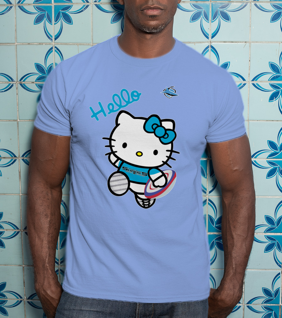 NRL1005 Cronulla Sutherland Sharks Hello Kitty Rugby Player T-Shirt