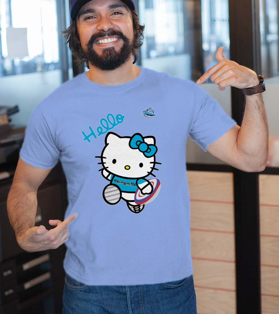 NRL1005 Cronulla Sutherland Sharks Hello Kitty Rugby Player T-Shirt
