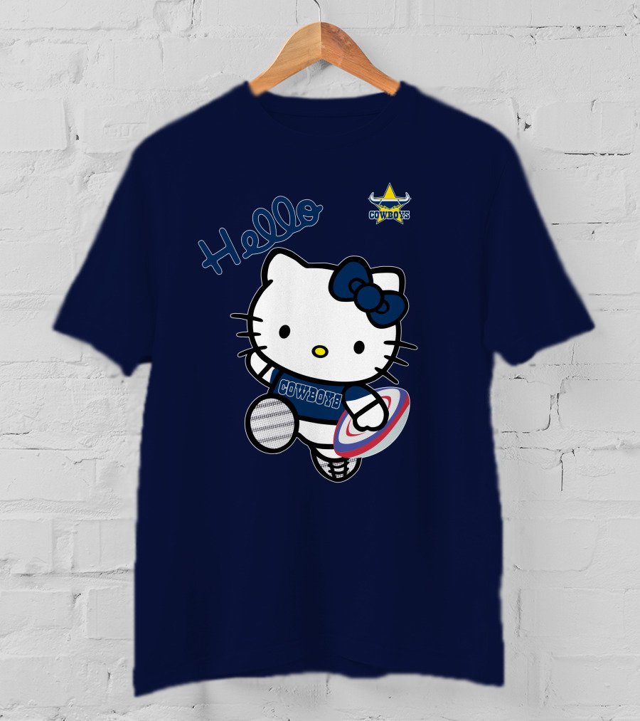 Hello Kitty North Queensland Cowboys Crossover With Rugby Ball T-Shirt