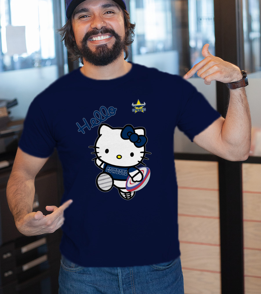Hello Kitty North Queensland Cowboys Crossover With Rugby Ball T-Shirt