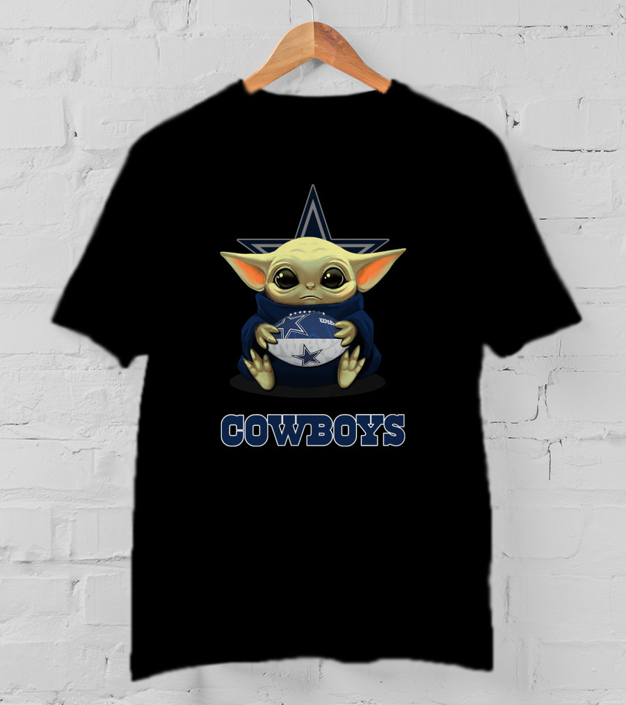 Cowboys Baby Yoda Star Football T-Shirt