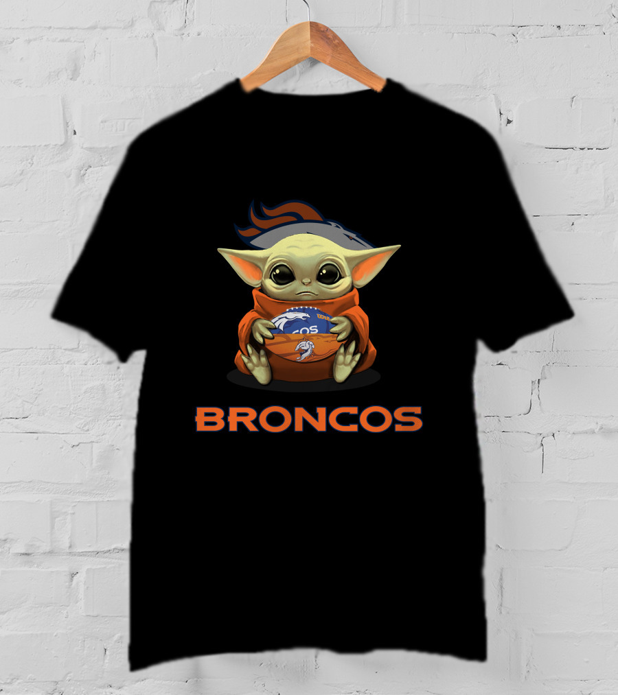 Broncos Baby Yoda Holding Denver Football T-Shirt
