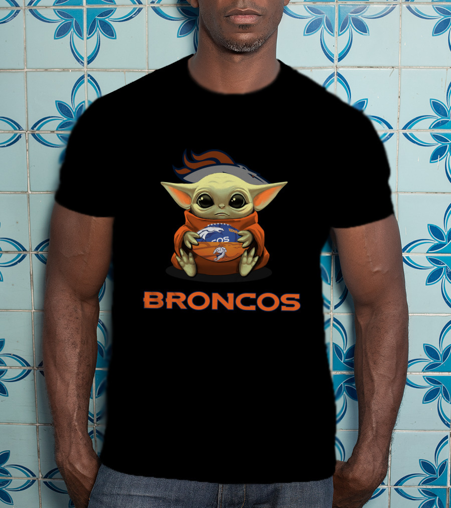 Broncos Baby Yoda Holding Denver Football T-Shirt