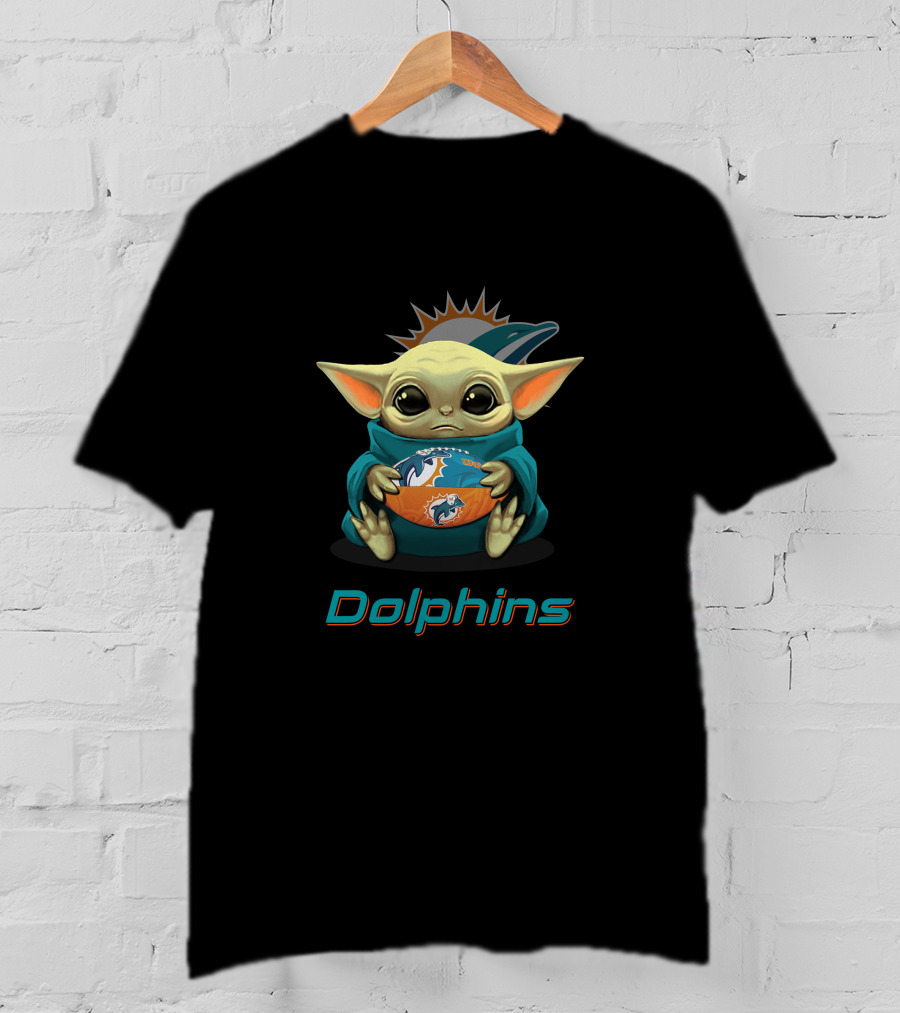 Miami Dolphins Baby Yoda Holding Dolphins Football T-Shirt