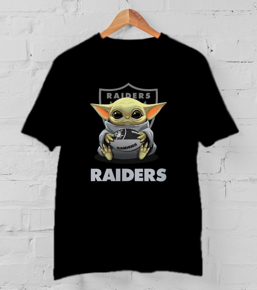 Raiders Baby Yoda Holding Football T-Shirt