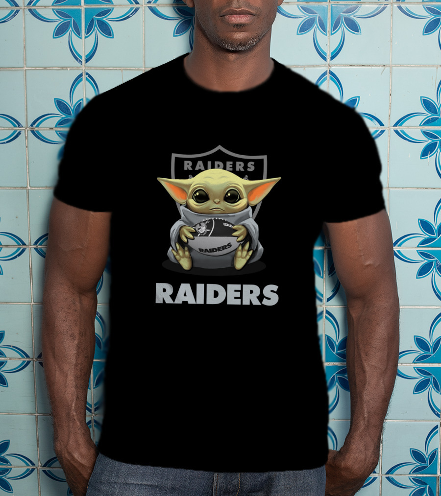 Raiders Baby Yoda Holding Football T-Shirt