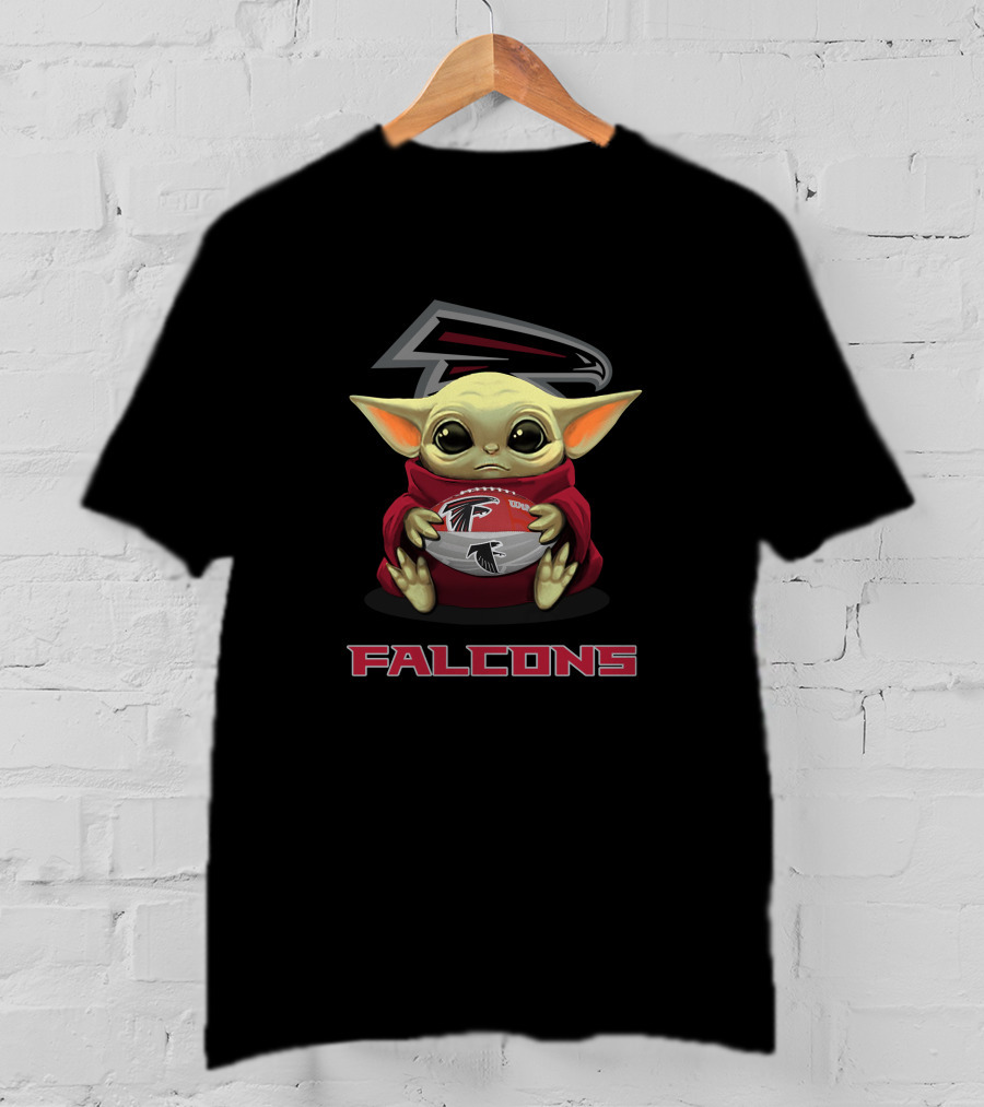 Atlanta Falcons Baby Yoda Holding Football T-Shirt