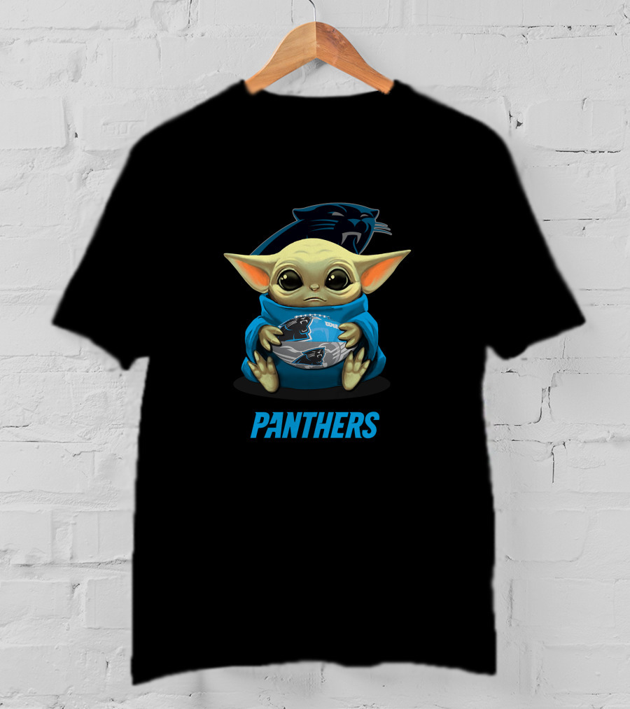 Carolina Panthers Baby Yoda Holding Football With Panthers T-Shirt