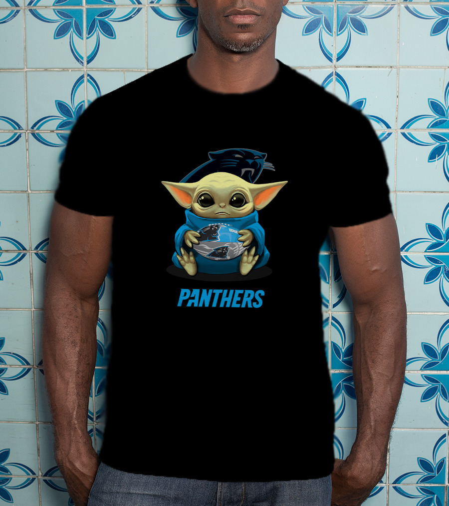 Carolina Panthers Baby Yoda Holding Football With Panthers T-Shirt