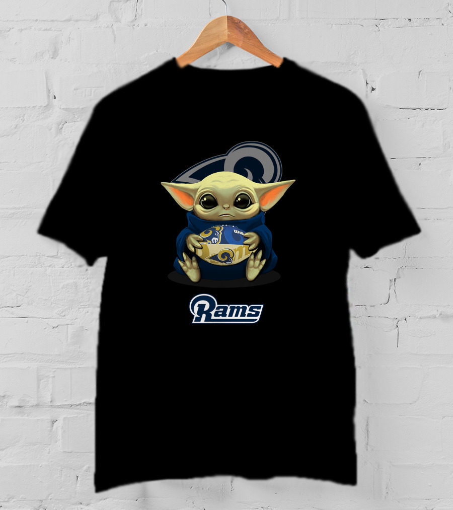 Los Angeles Rams Baby Yoda Holding Team Football T-Shirt