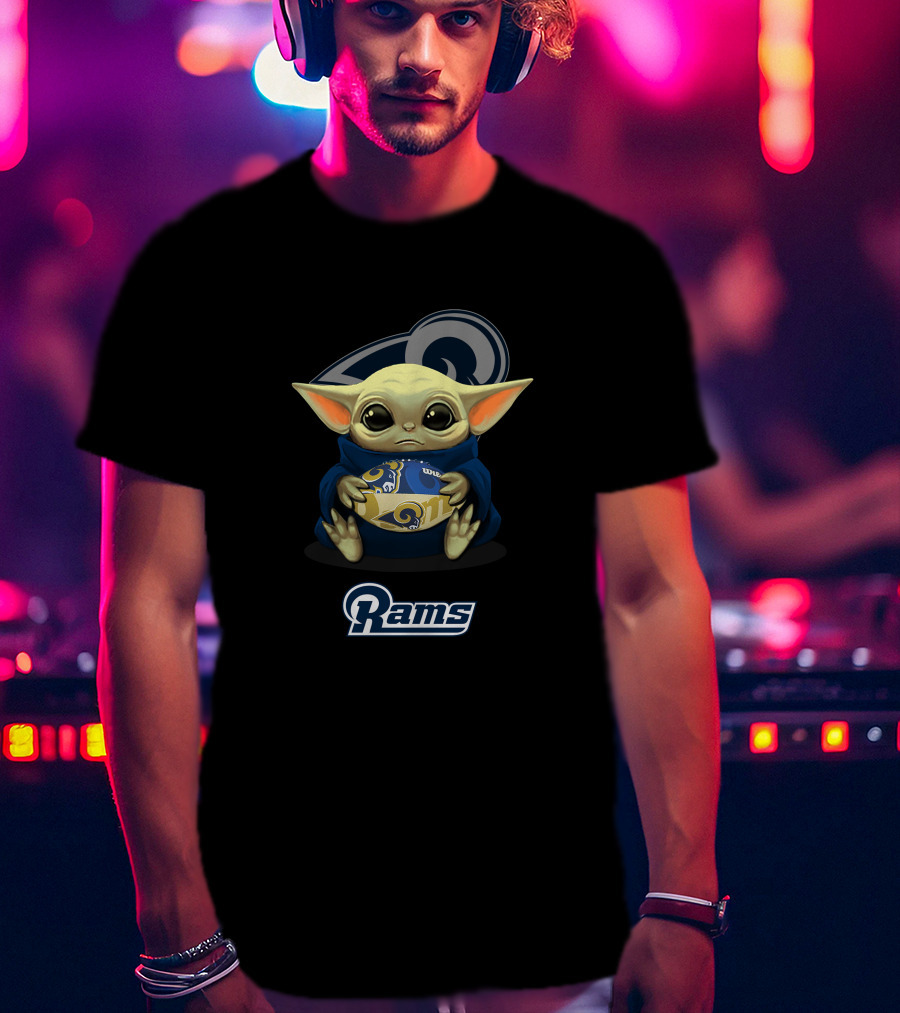 Los Angeles Rams Baby Yoda Holding Team Football T-Shirt