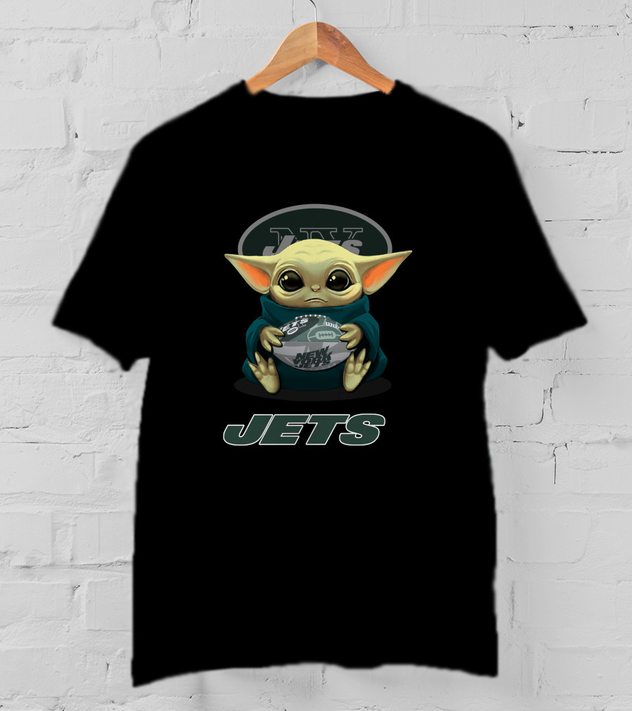 New York Jets Baby Yoda Holding Football T-Shirt