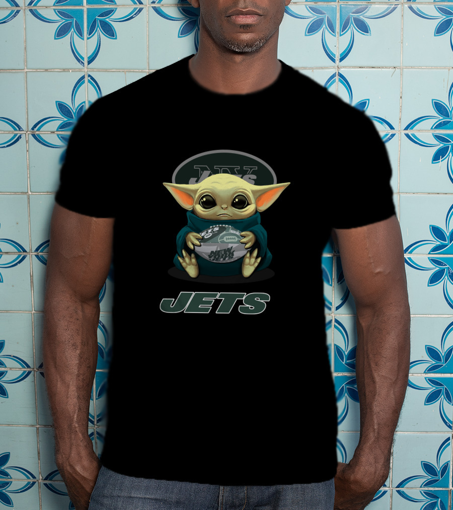 New York Jets Baby Yoda Holding Football T-Shirt