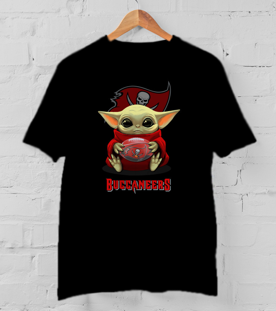 Buccaneers Baby Yoda Holding Tampa Bay Football Helmet T-Shirt