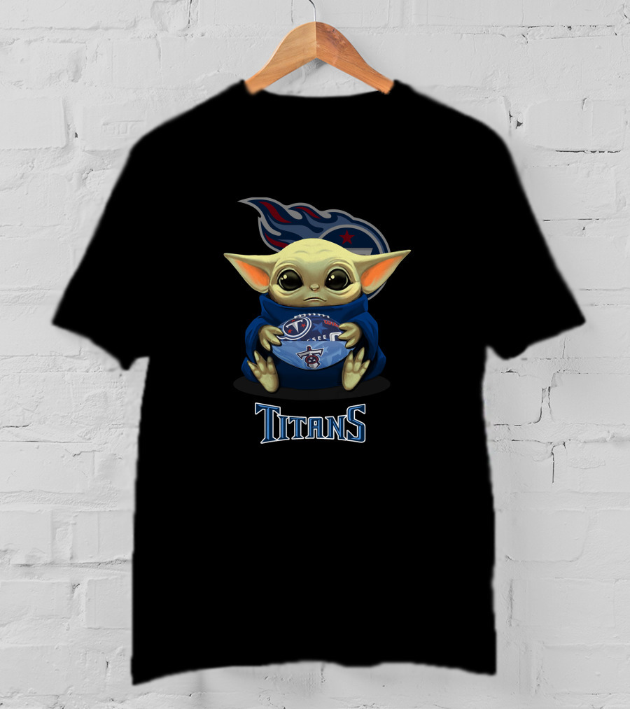 Tennessee Titans Baby Yoda Holding Football With Team T-Shirt