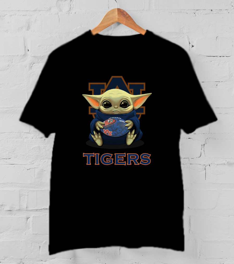 Auburn Tigers Baby Yoda Holding Football T-Shirt