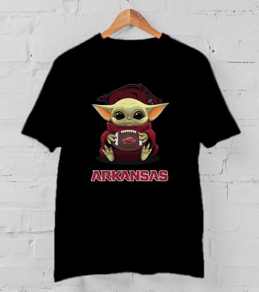 Arkansas Razorbacks Baby Yoda Football Fan T-Shirt
