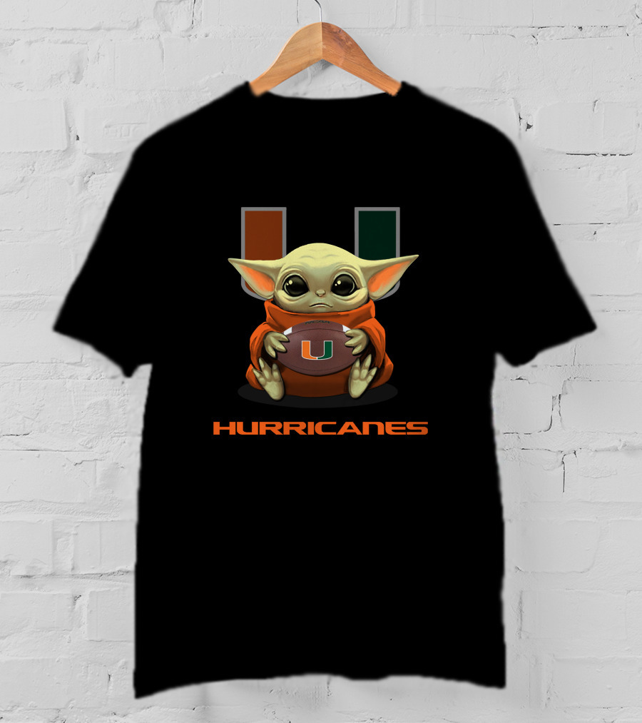 Miami Hurricanes Baby Yoda Football U T-Shirt