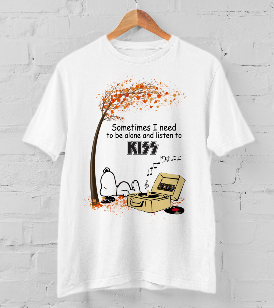 Sometimes I Need To Be Alone Listen To Kiss Snoopy Record Player Autumn Leaves T-Shirt