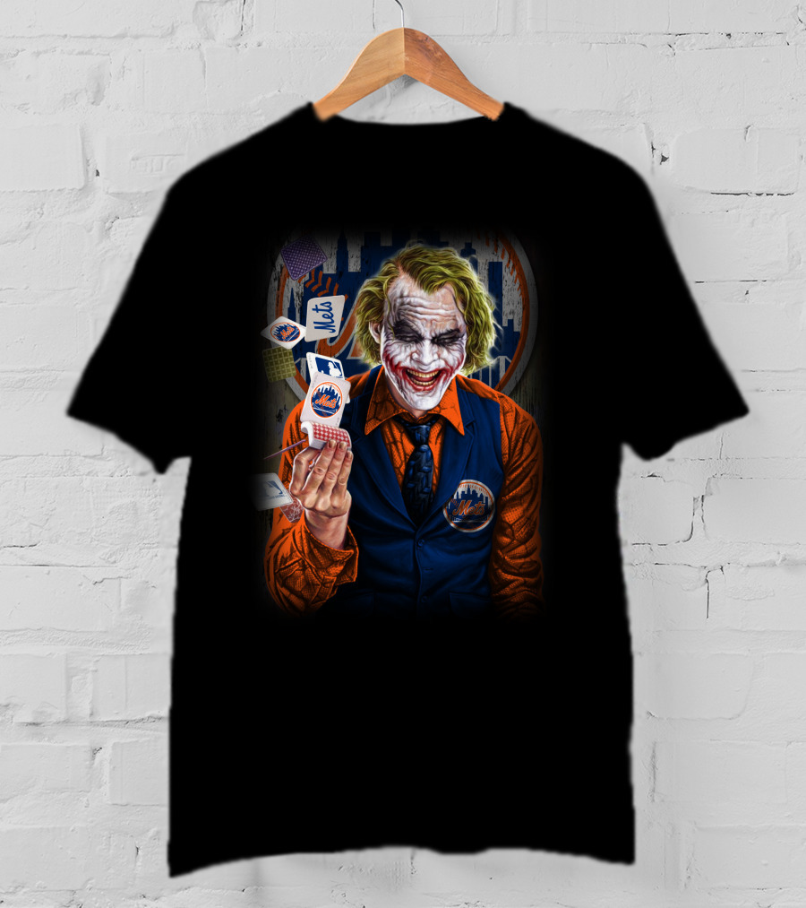 New York Mets Joker Gotham Skyline Playing Cards T-Shirt