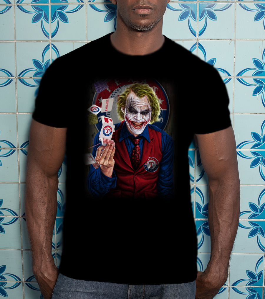 Texas Rangers Joker Playing Cards Iconic Clown Face T-Shirt