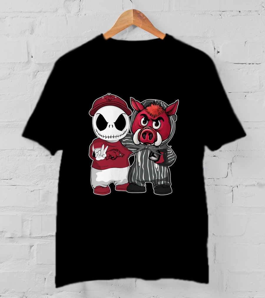 Arkansas Razorbacks Jack Skellington Pinstripe Mascot Duo T-Shirt