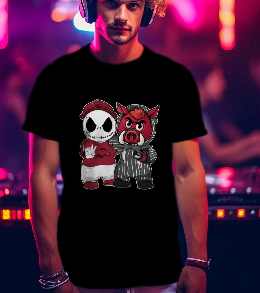 Arkansas Razorbacks Jack Skellington Pinstripe Mascot Duo T-Shirt
