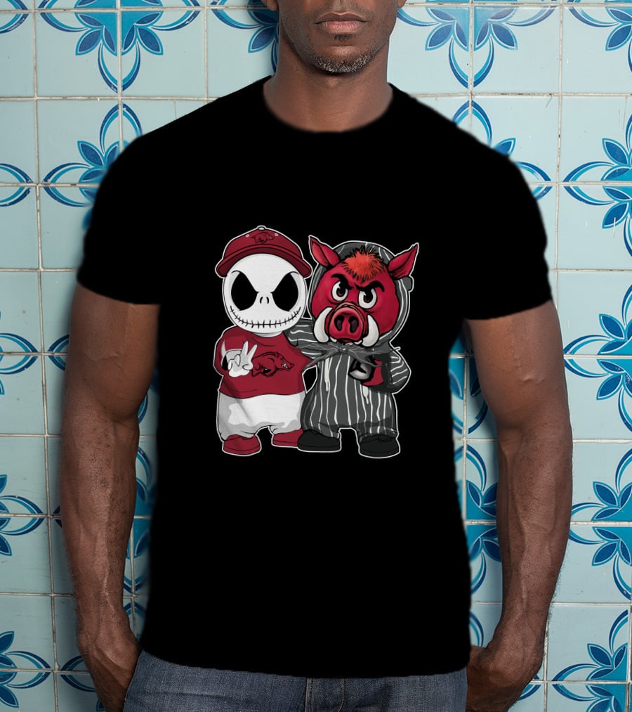 Arkansas Razorbacks Jack Skellington Pinstripe Mascot Duo T-Shirt
