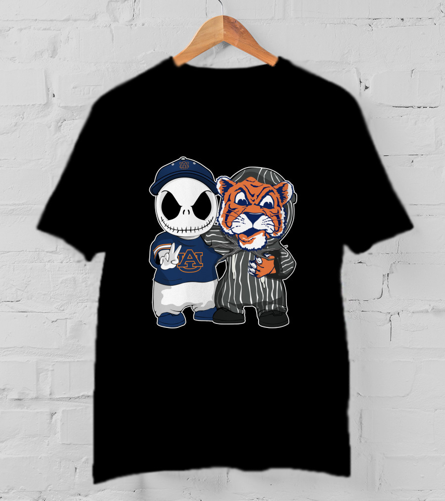 Auburn Tigers Jack Skellington And Tiger Mascot Crossover T-Shirt