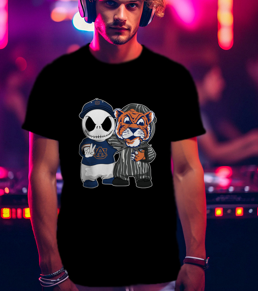 Auburn Tigers Jack Skellington And Tiger Mascot Crossover T-Shirt