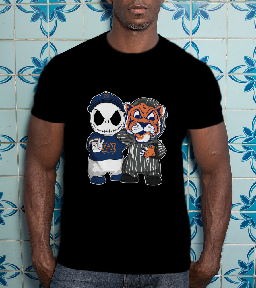 Auburn Tigers Jack Skellington And Tiger Mascot Crossover T-Shirt