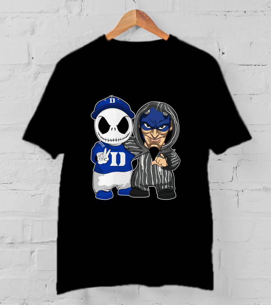 Duke Blue Devils Jack Skellington And Character In Striped T-Shirt