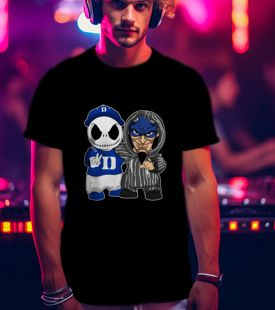 Duke Blue Devils Jack Skellington And Character In Striped T-Shirt