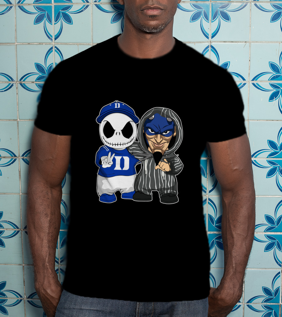 Duke Blue Devils Jack Skellington And Character In Striped T-Shirt