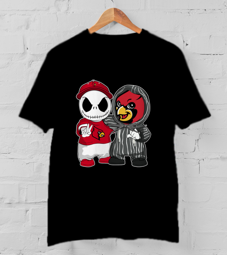 Louisville Cardinals Jack Skellington And Cardinal Mascot Duo T-Shirt