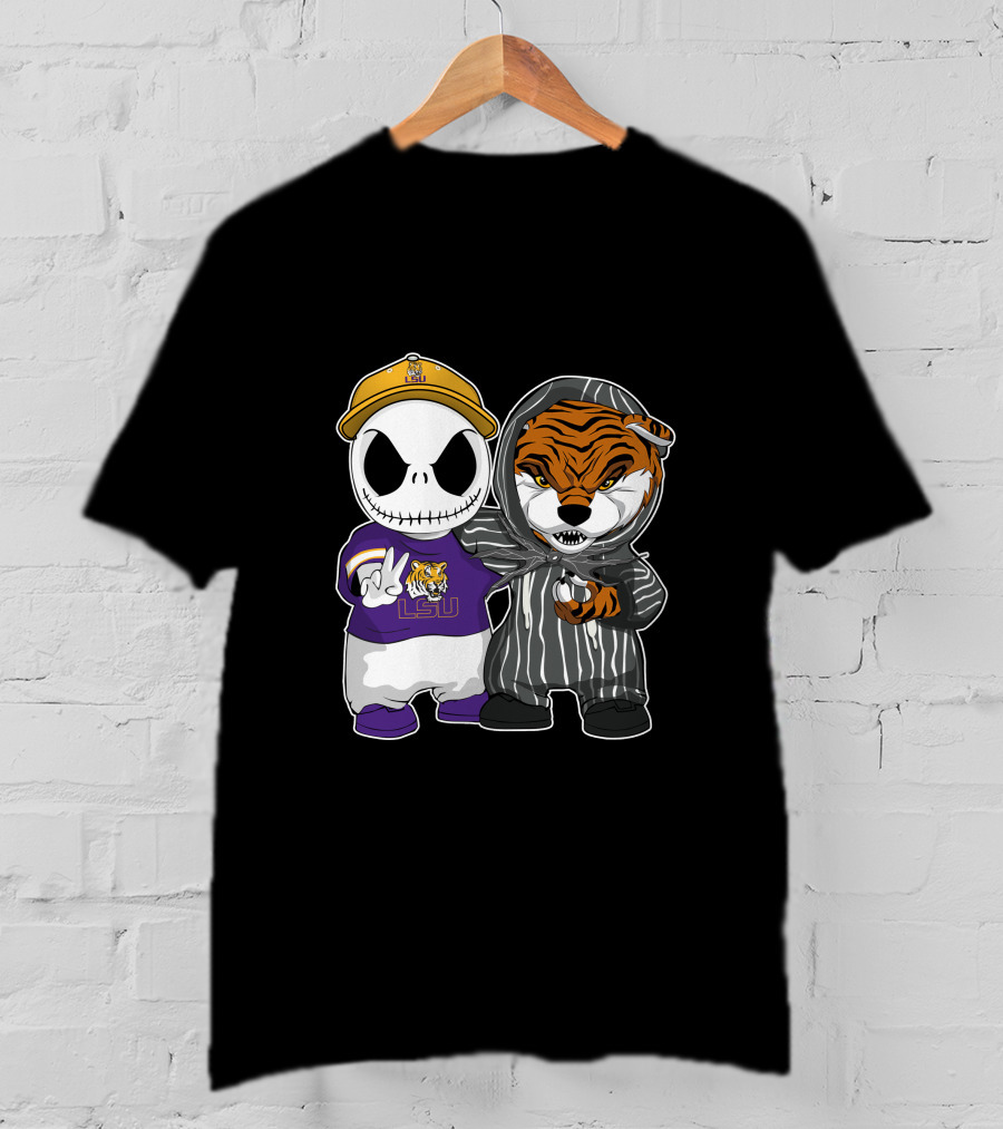 LSU Tigers Jack Skellington And Tiger Mascot Crossover T-Shirt