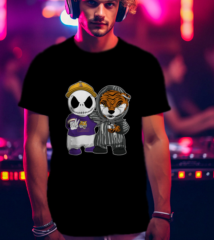 LSU Tigers Jack Skellington And Tiger Mascot Crossover T-Shirt