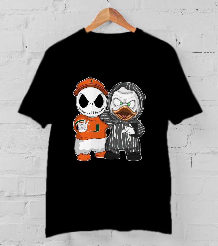 Miami Hurricanes Jack Skellington Oregon Ducks Crossover T-Shirt