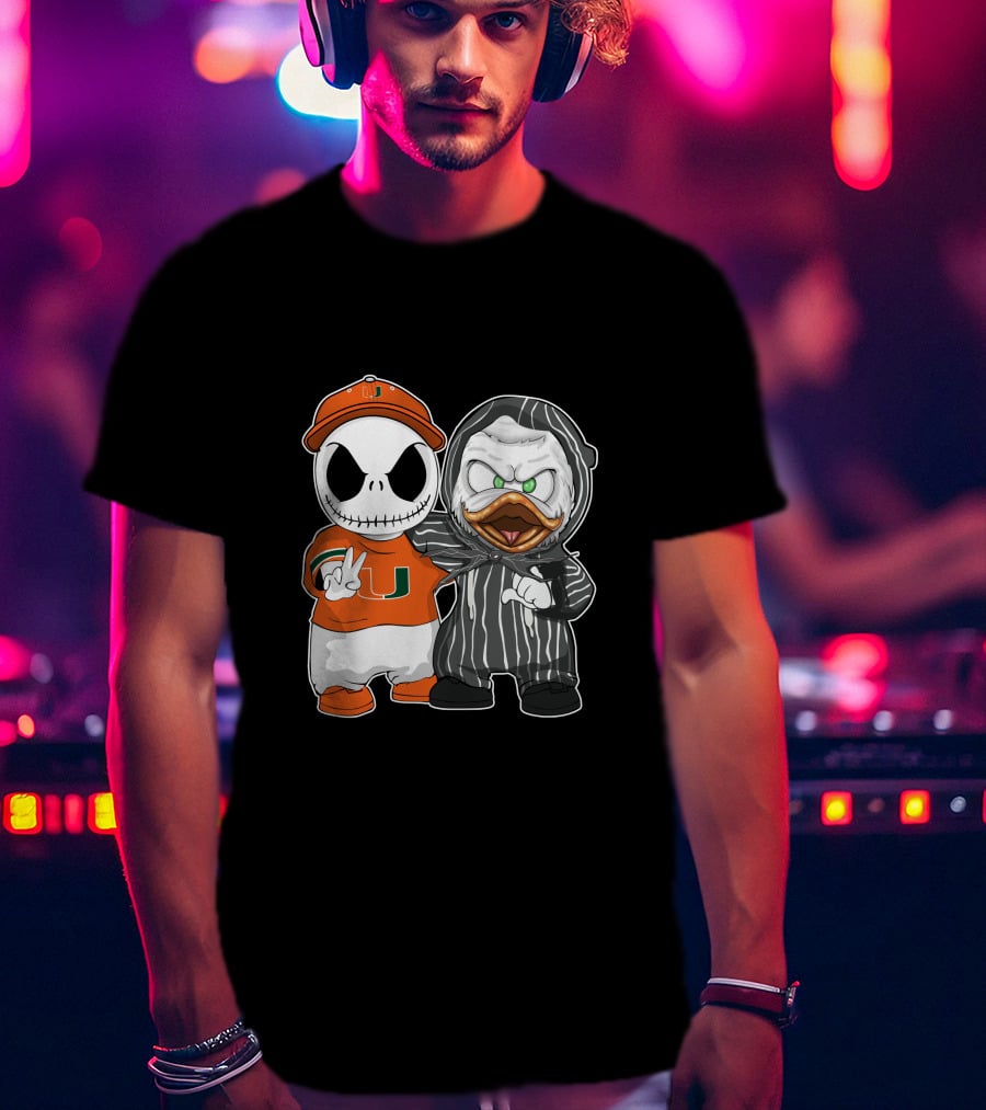 Miami Hurricanes Jack Skellington Oregon Ducks Crossover T-Shirt