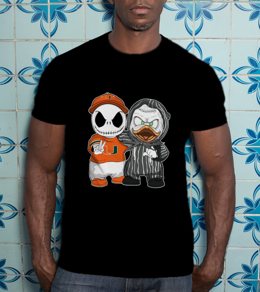 Miami Hurricanes Jack Skellington Oregon Ducks Crossover T-Shirt