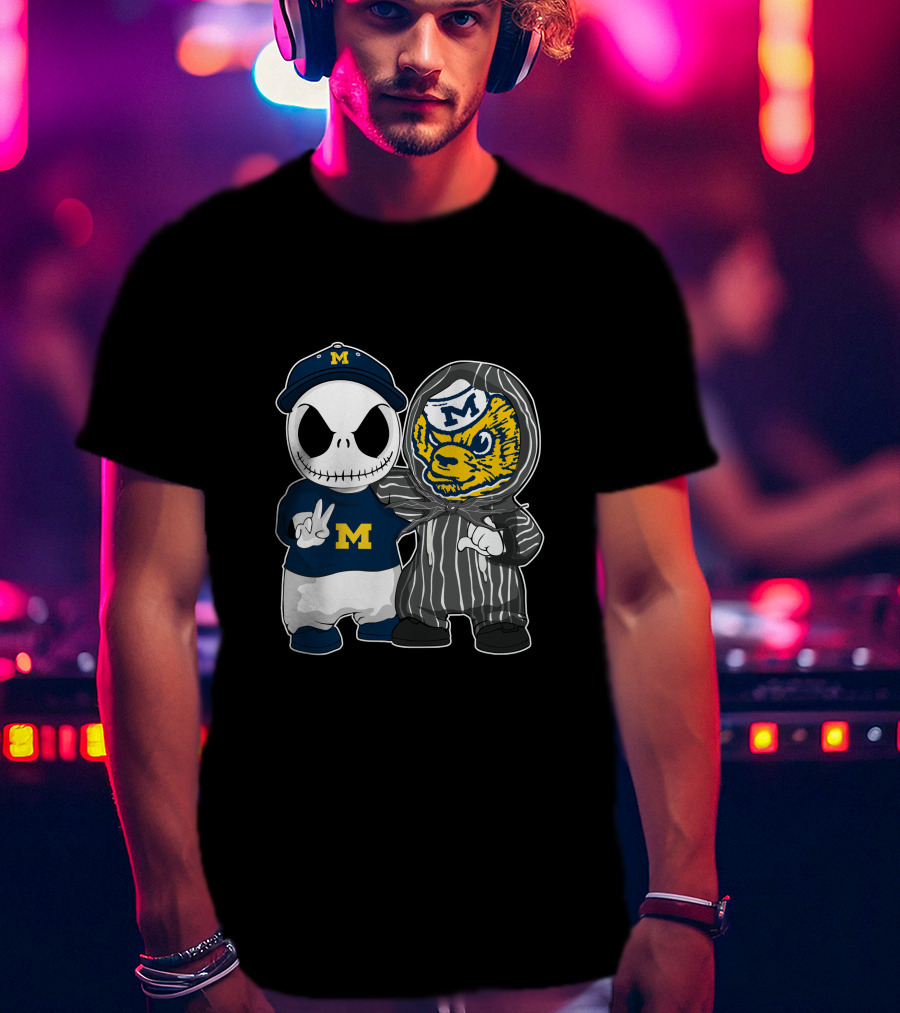 Michigan Wolverines Jack Skellington And Michigan Mascot T-Shirt