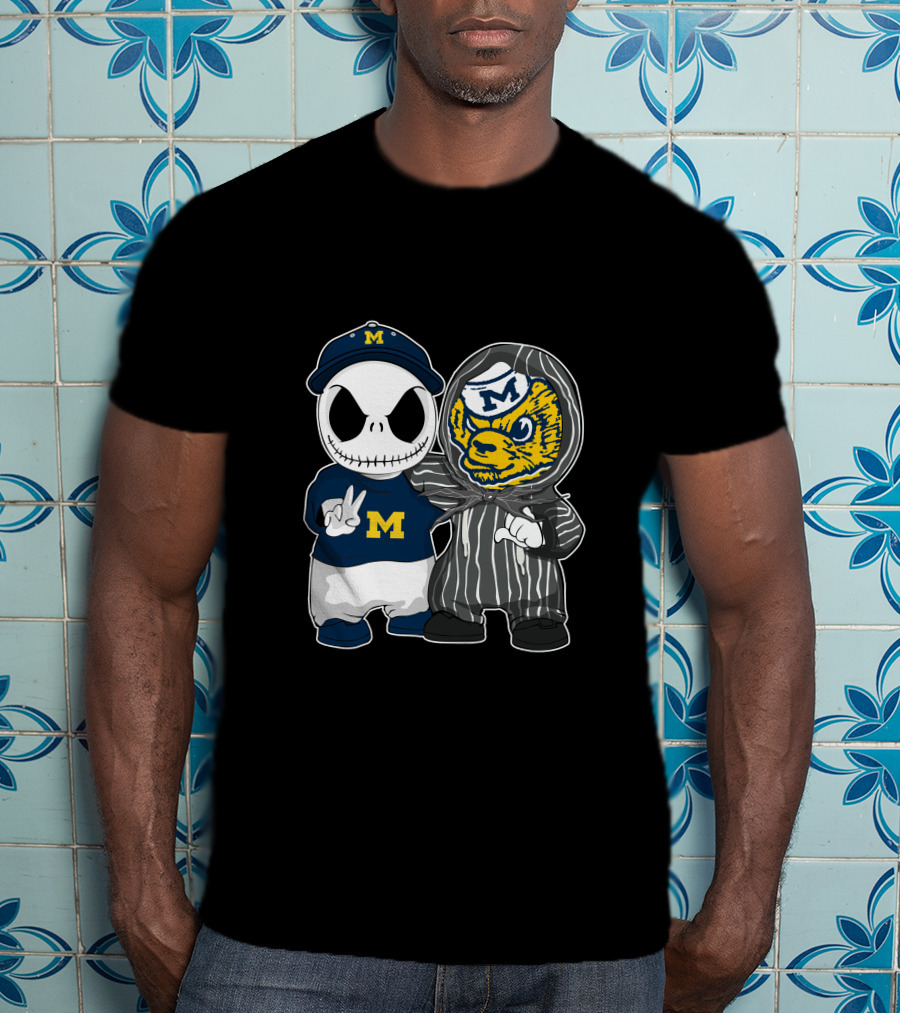 Michigan Wolverines Jack Skellington And Michigan Mascot T-Shirt