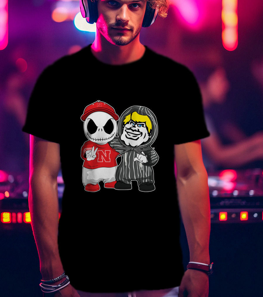 Nebraska Cornhuskers Jack Skellington With Freddy Krueger Style Character T-Shirt