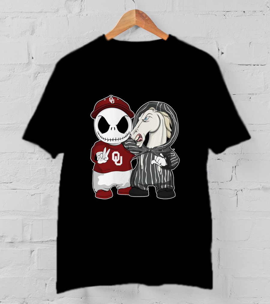 Oklahoma Sooners Jack Skellington And Nightmare Horse Team-Up T-Shirt