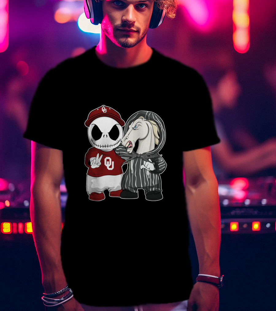 Oklahoma Sooners Jack Skellington And Nightmare Horse Team-Up T-Shirt